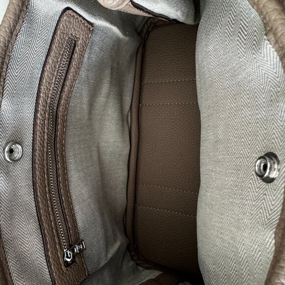 Leather Handbag Small Tote Taupe Silver Horse Carriage Taupe Logo - Picture 8 of 9